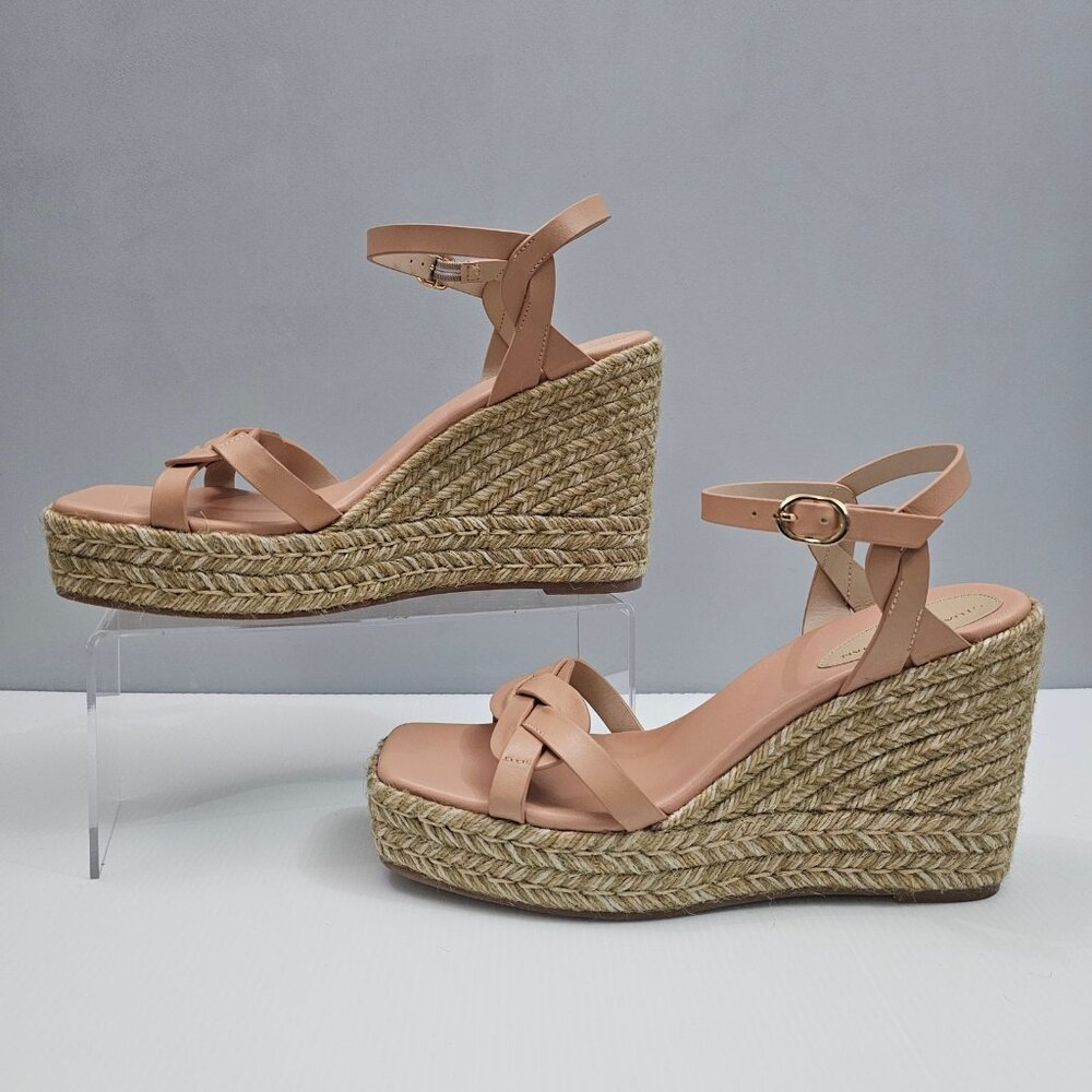 Stuart Weitzman Braida Max Espadrille Wedge Womens 9.5 Tan Leather Sandal Summer - Picture 2 of 15